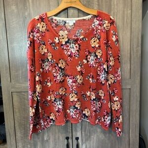 Garnet Hill Signature Eco Merino Wool Floral Boxy Sweater Medium